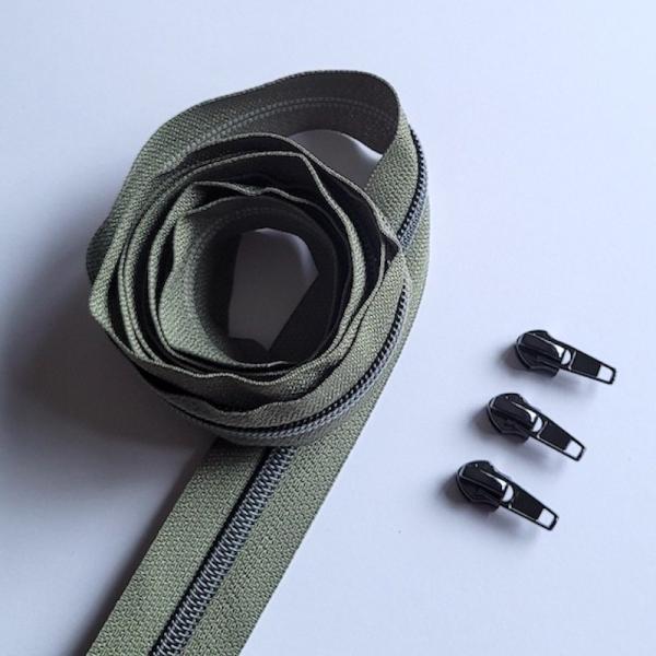 Reissverschluss & Zipper im Set (Gunmetal/Army)